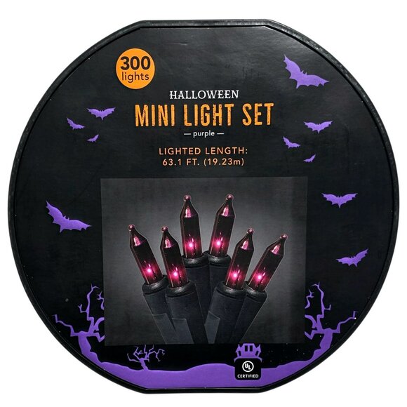 Halloween Mini String Lights Purple 300 Bulbs Indoor Outdoor Black Wire Party - Picture 1 of 5